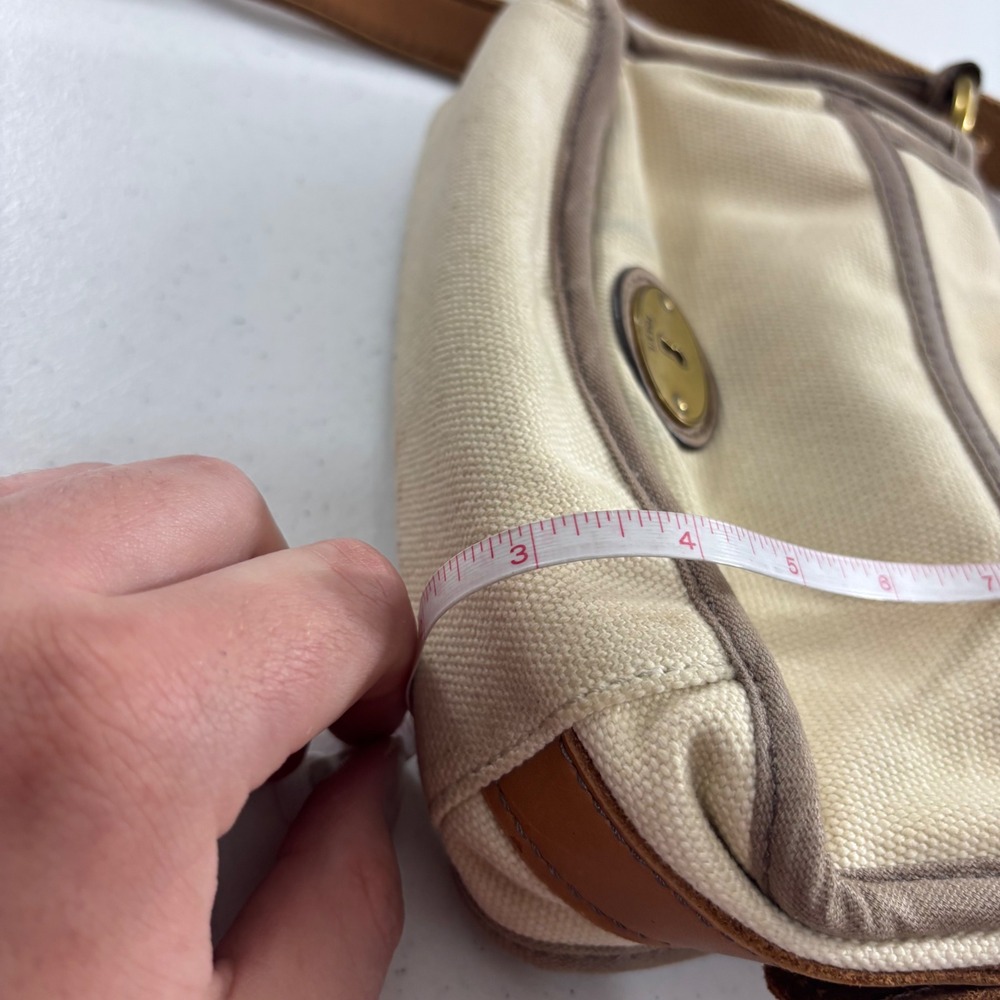 Fossil Long Live Vintage Issue 54 Canvas Crossbody Bag Cream Brown Messenger - Picture 16 of 16
